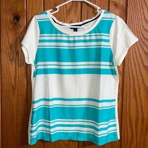 Tommy Hilfiger teal cream strip short sleeve t-shirt size L